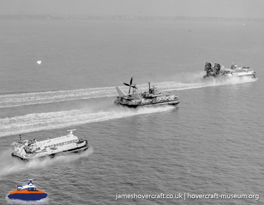 BH7 flying with other Royal Navy hovercraft -  (credit: The <a href='http://www.hovercraft-museum.org/' target='_blank'>Hovercraft Museum Trust</a>).